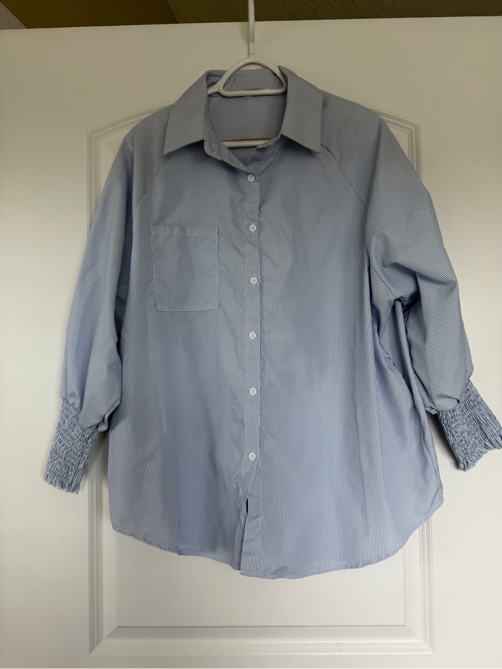Light Blue Men's Button-Down Shirt with Smocked Cuffs